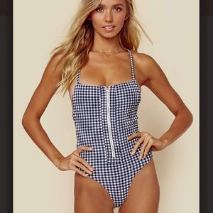 FOR OLIVIA Blue Life Gingham One Piece Suite Sz sm
